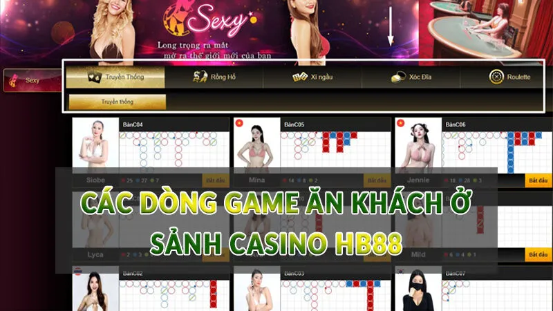 Các dòng game ăn khách ở sảnh Casino HB88